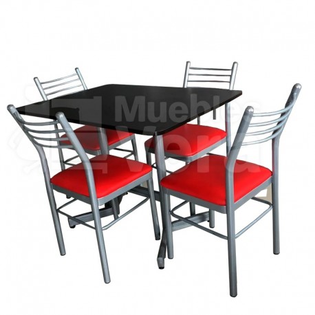 JUEGO DE 4 SILLAS EN METAL CON TABLERO RECTANGULAR